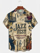 Alohadaddy® Retro Jazz Music Print Men's Button-Down Short-Sleeve Holiday Shirt Big & Tall