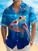 Alohadaddy® Hawaiian Vintage Turtle Ocean Print Men's Button-Down Short-Sleeve Shirt Big & Tall
