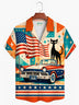 Alohadaddy® Hawaii Retro Geometric Atomic Cat Flag Print Men's Button-Down Short-Sleeve Shirt Big & Tall