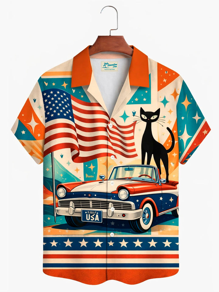 Alohadaddy® Hawaii Retro Geometric Atomic Cat Flag Print Men&