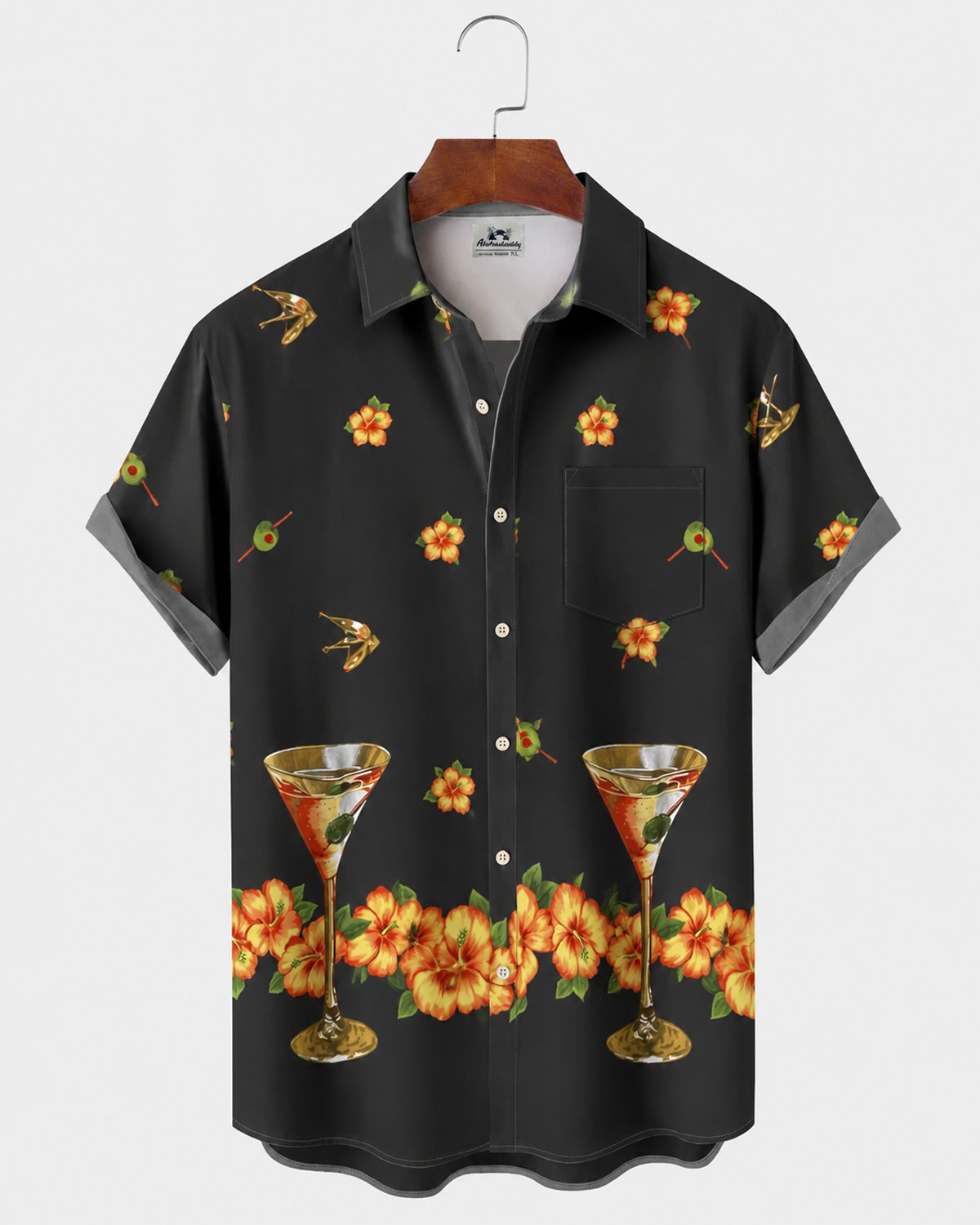 Alohadaddy® Men's Short-Sleeve Button-Down Shirt with Pocket Cocktail Print