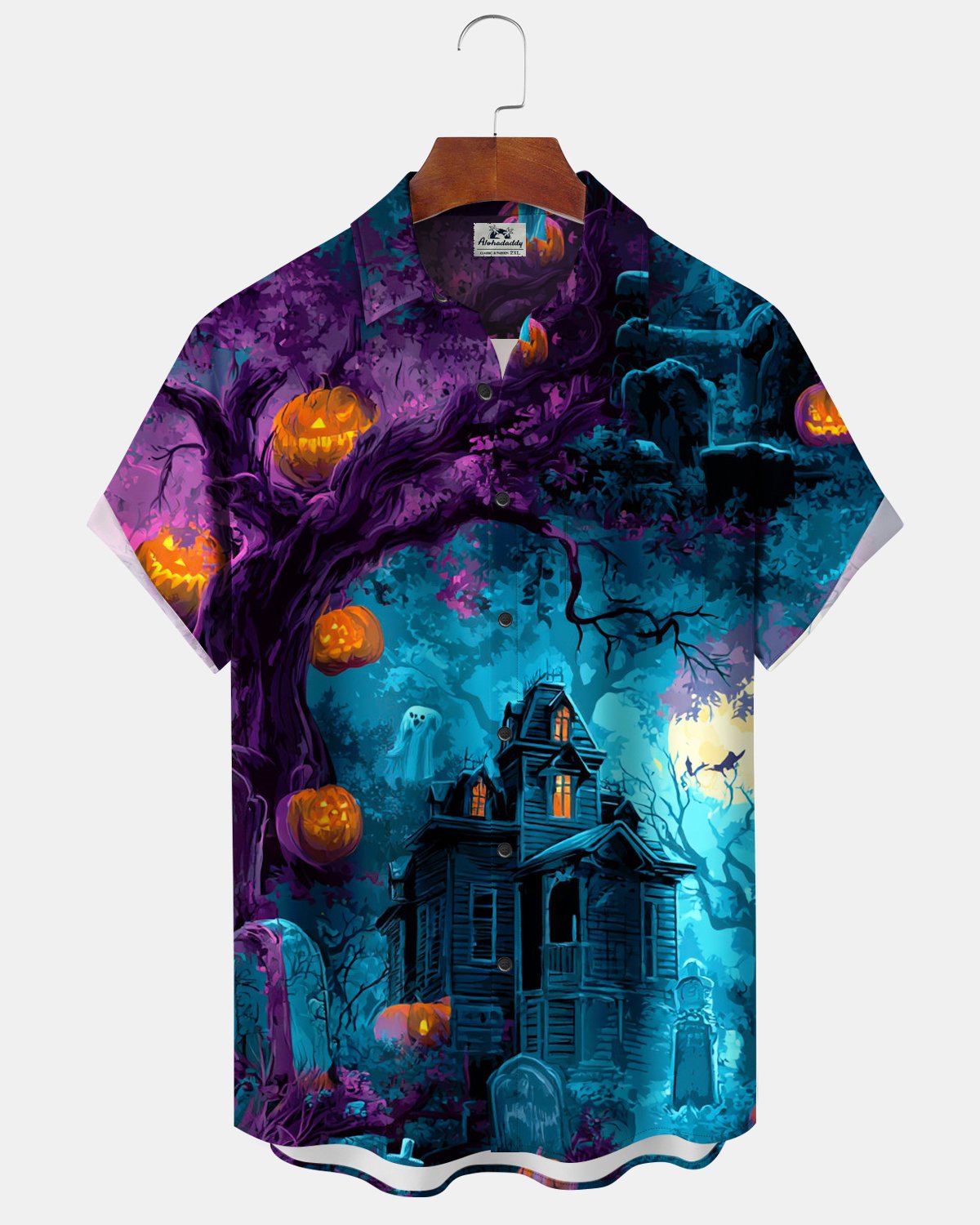 Alohadaddy® Men's Short-Sleeve Button-Down Shirt with Pocket Halloween Print