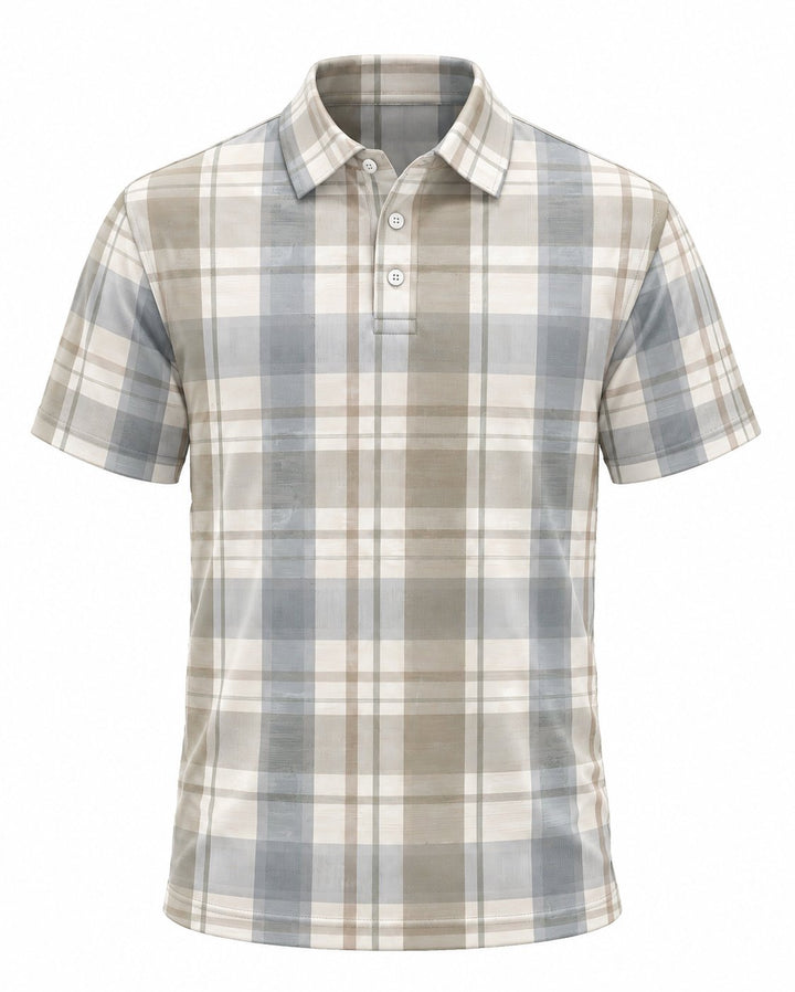Men’s Basic Casual Checkered pattern Retro Print Button Down Polo Short-Sleeve Big &amp; Tall