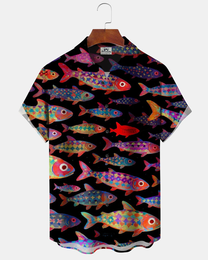 Alohadaddy® Casual Abstract Colorful Neon Goldfish Print Men&