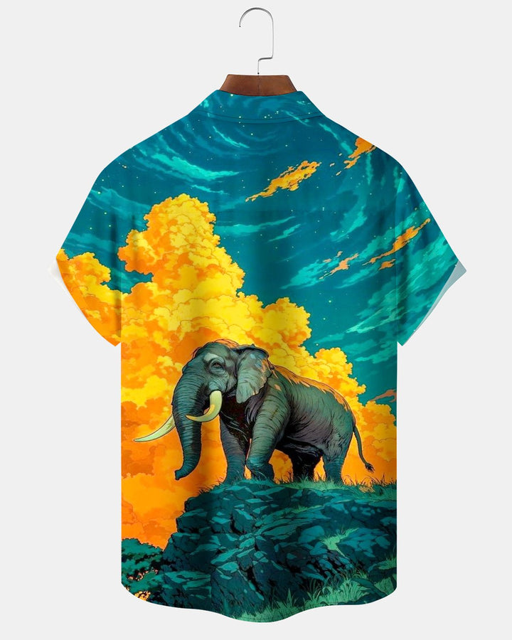Alohadaddy® Casual Animal Elephant Sky Print Men&