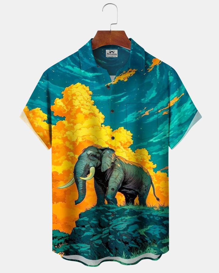 Alohadaddy® Casual Animal Elephant Sky Print Men&