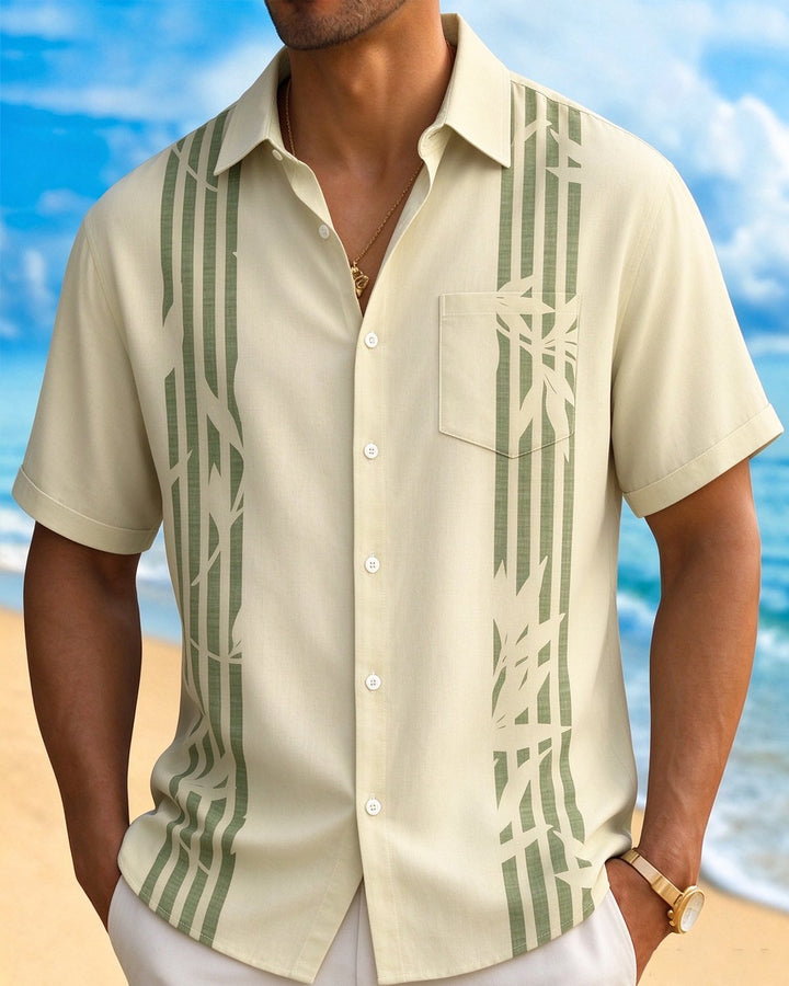 Alohadaddy® Casual Minimalist Striped Leaf Print Men&