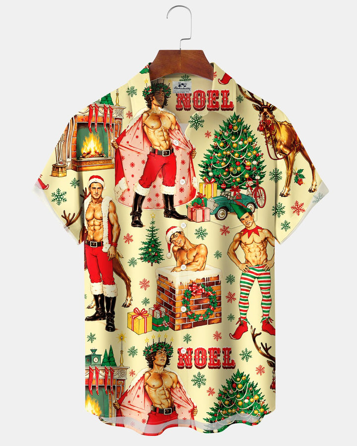 Alohadaddy® Holiday Christmas Fun Christmas Tree and Santa Claus Print Men&