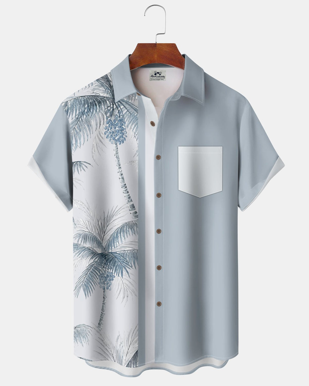 Alohadaddy® Retro Geometric Striped Coconut Tree Bowling Shirt Print Men&