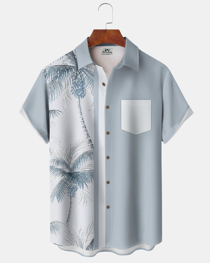 Alohadaddy® Retro Geometric Striped Coconut Tree Bowling Shirt Print Men&