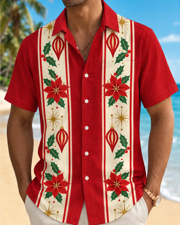 Alohadaddy® Holiday Casual Retro Christmas Floral Print Men&