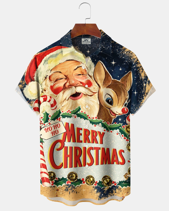 Alohadaddy® Holiday Retro Christmas Santa Claus and Reindeer Print Men&