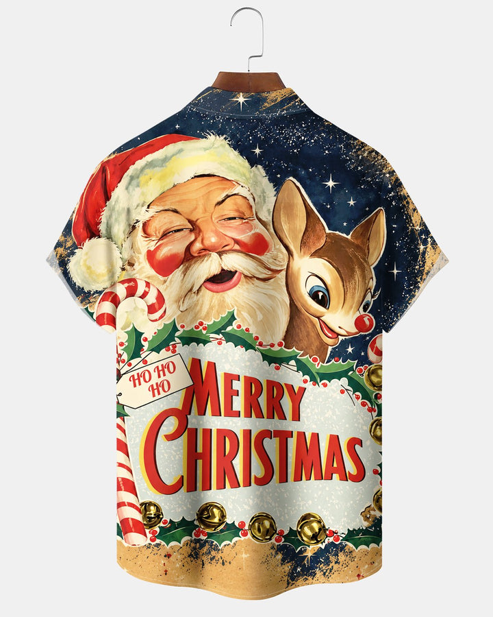 Alohadaddy® Holiday Retro Christmas Santa Claus and Reindeer Print Men&
