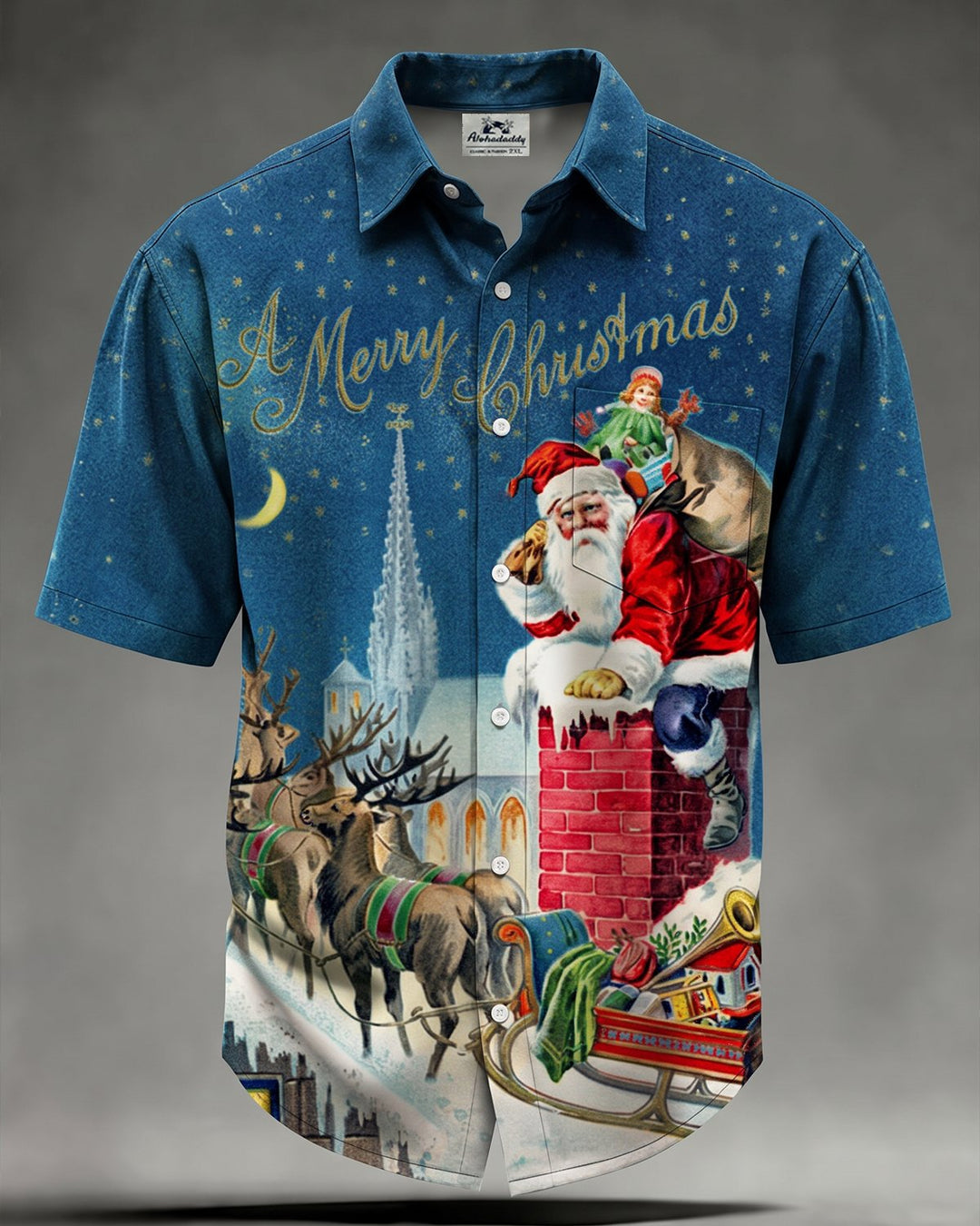 Alohadaddy® Holiday Retro Christmas Santa Claus Chimney Print Men&
