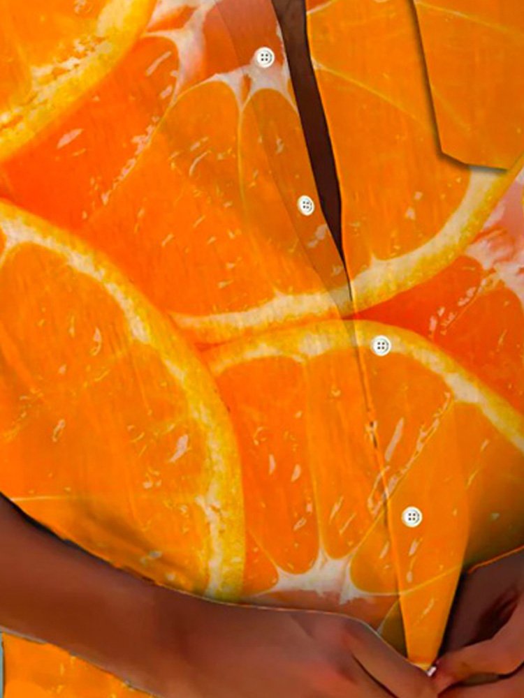 Camisa de manga corta con bolsillos y botones para hombre con estampado hawaiano de rodajas de naranja de Alohadaddy