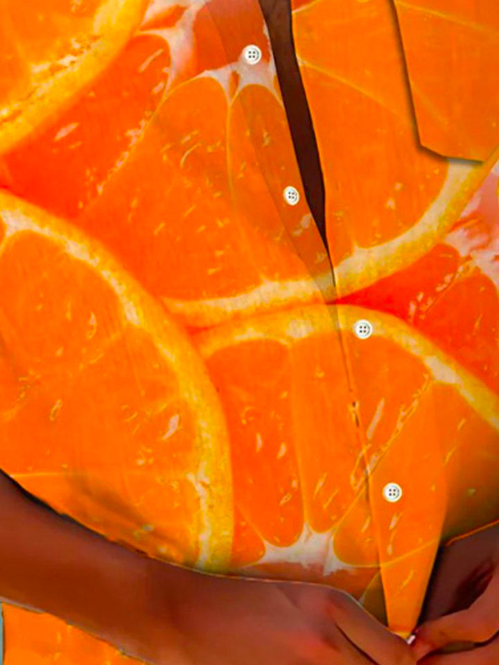 Camisa de manga corta con bolsillos y botones para hombre con estampado hawaiano de rodajas de naranja de Alohadaddy