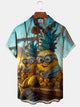 Alohadaddy Hawaiian Casual Pineapple Minions Captain Button Cardigan Pocket Stretch Large Size Polyester Short Sleeve Shirt