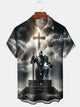Alohadaddy Holiday Collection Easter Cross Print Art Button Cardigan Pocket Stretch Oversized Short Sleeve Shirt
