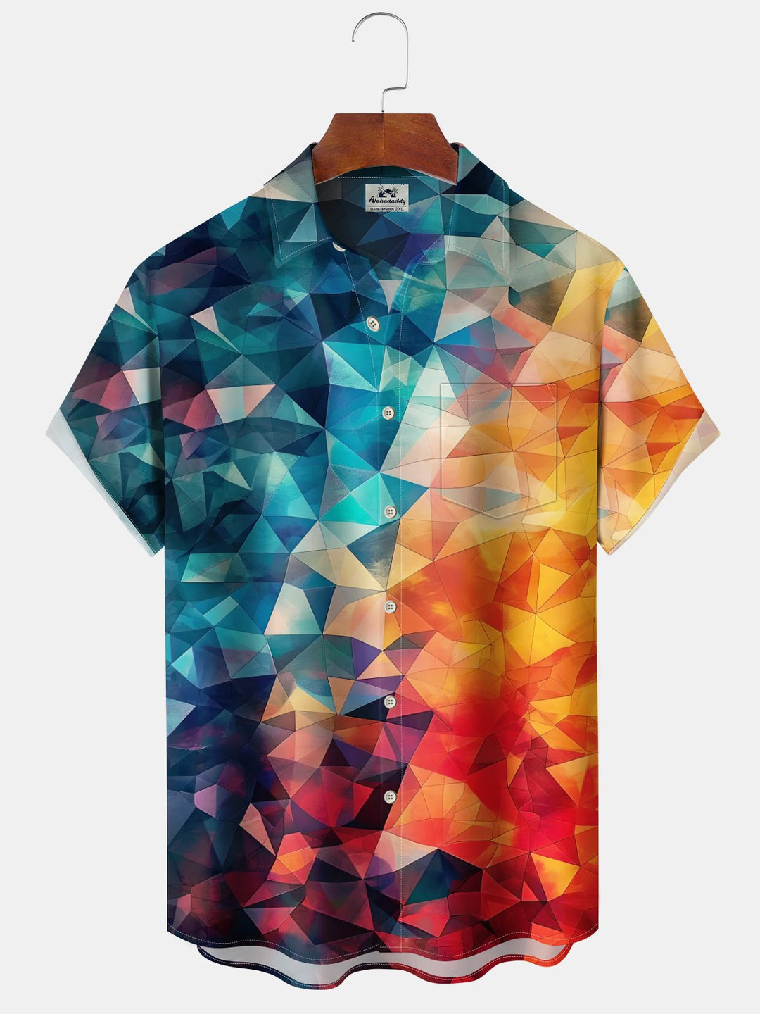 Alohadaddy Hawaiian Geometric Gradient Art Print Buttons Pockets Stretch Large Size Short Sleeve Shirt