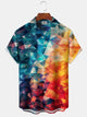 Alohadaddy Hawaiian Geometric Gradient Art Print Buttons Pockets Stretch Large Size Short Sleeve Shirt