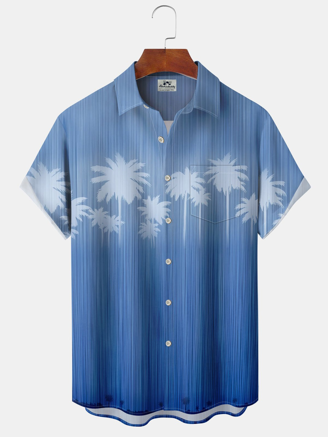 Alohadaddy Hawaii Ombre Palm Trees Art Print Button Cardigan Pockets Stretch Large Size Short Sleeve Shirt
