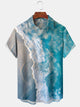 Alohadaddy Hawaiian Wave Gradient Painting Art Button Cardigan Pocket Stretch Large Size Long Short Sleeve Shirt