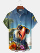 Alohadaddy Hawaiian Parrot Art Print Button Cardigan Pocket Stretch Long Oversized Short Sleeve Shirt