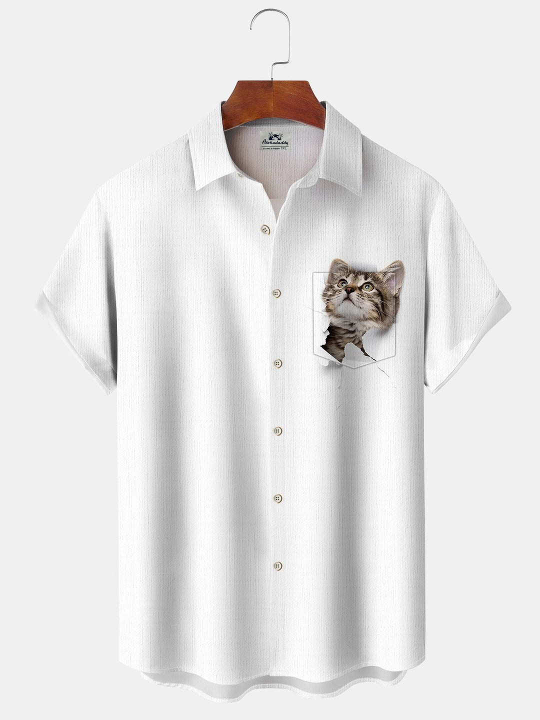 Alohadaddy Casual Basics Breaking the Wall Cat Print Art Loose Cardigan Button Pocket Stretch Long Oversized Short Sleeve Shirt