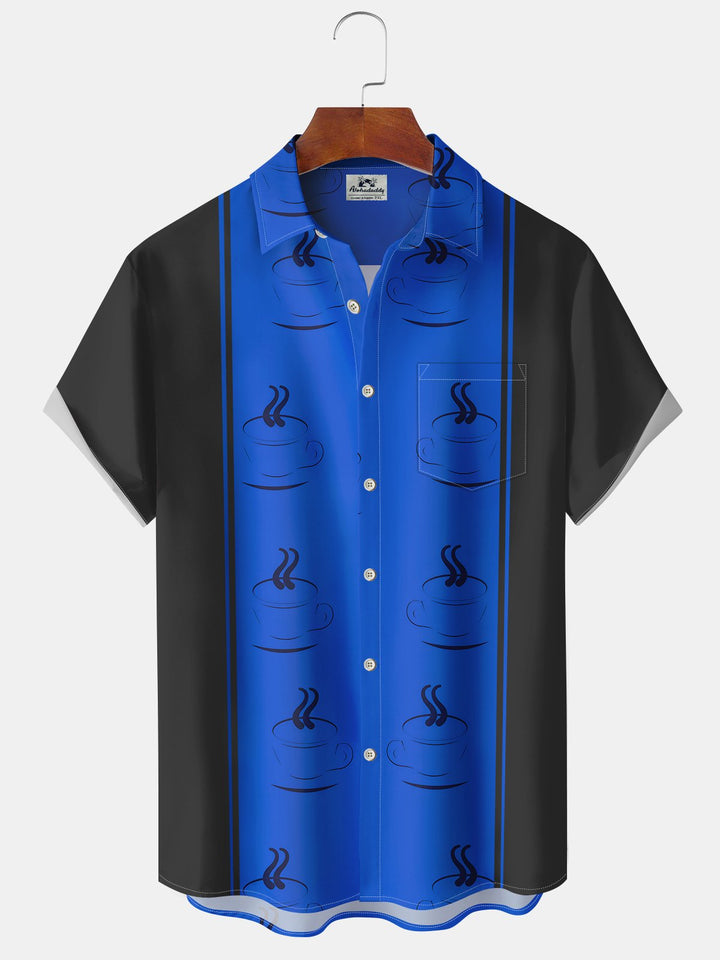 Alohadaddy Casual Contrast Coffee Cup Palm Tree Print Art Button Cardigan Pocket Stretch Large Size Long Short Sleeve Shirt