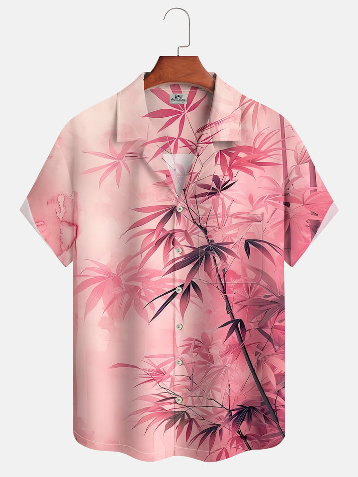 Alohadaddy Hawaiian Vacation Bamboo Asymmetric Print Art Button Cardigan Pocket Polyester Stretch Large Size Long Short Sleeve Shirt