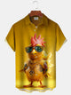 Alohadaddy Casual Daily Tattoo Little Yellow Chicken Print Art Polyester Stretch Button Cardigan Pocket Large Size Long Short Sleeve Shirt