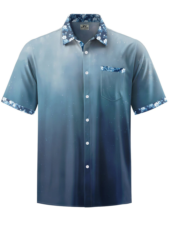 Alohadaddy® Vintage Floral Gradient Print Chest Pocket Men&