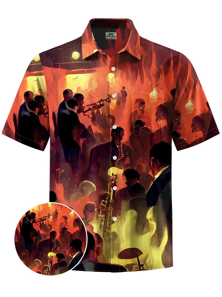 Alohadaddy® Vintage Jazz Bar Print Art Chest Pocket Men&