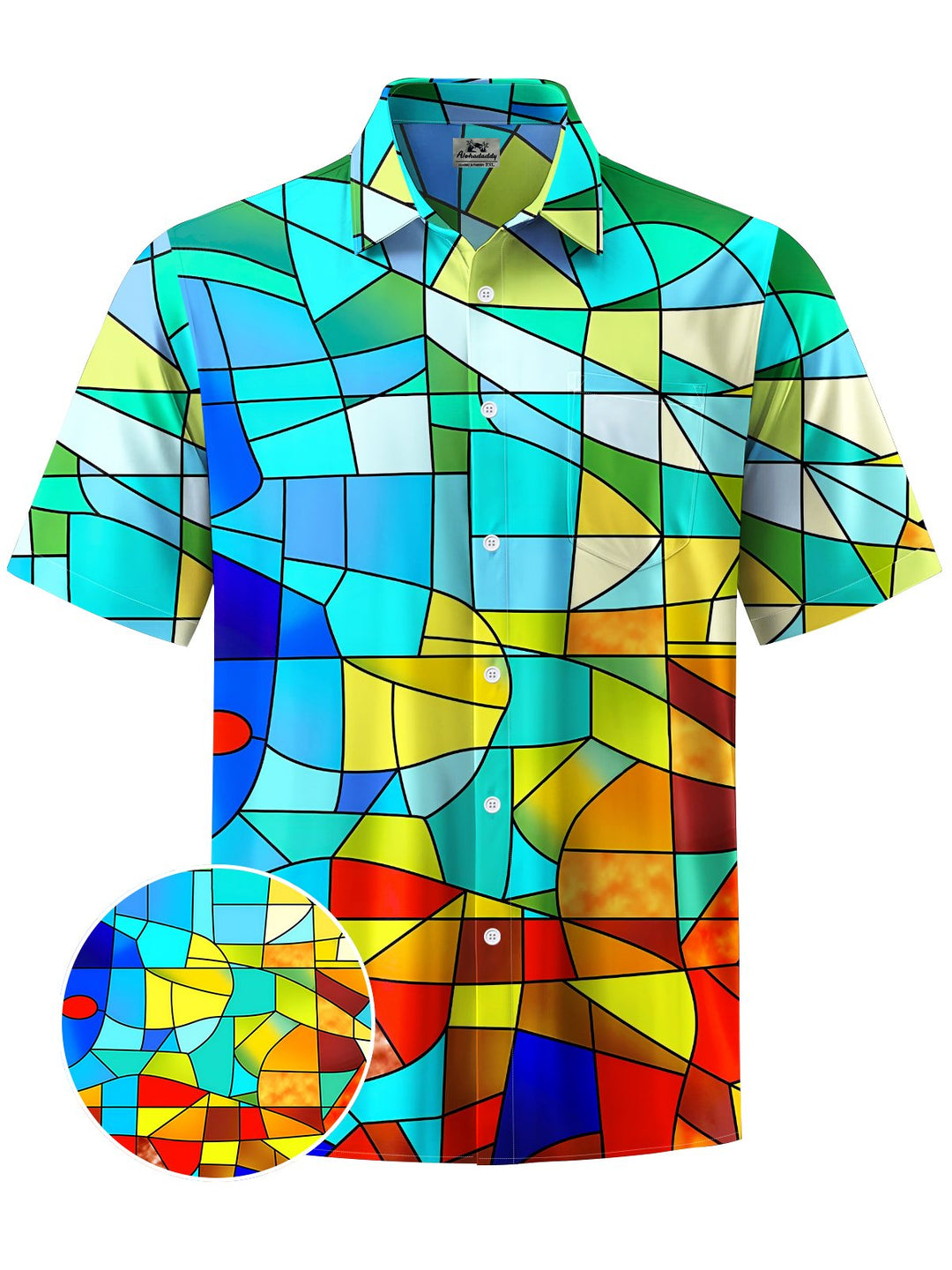 Alohadaddy® Casual Gradient Geometric Art Print Chest Pocket Men&