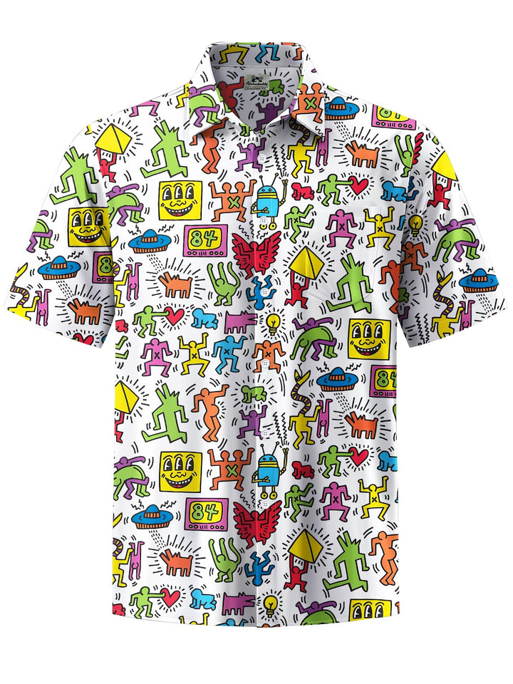 Alohadaddy® Casual Fun Geometric Art Print Chest Pocket Men&