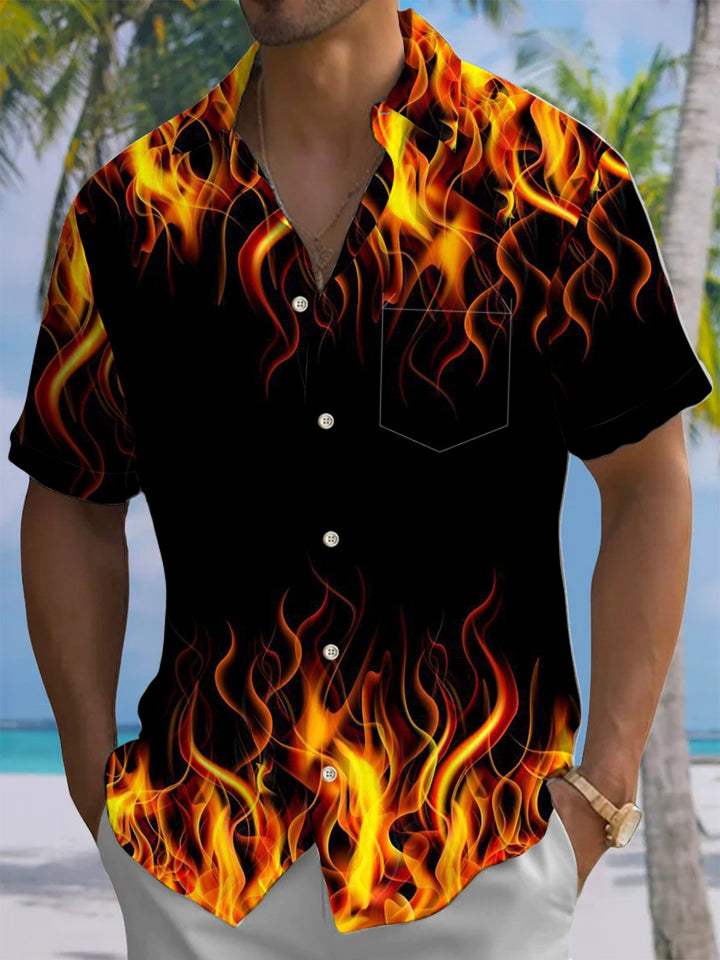 Alohadaddy® Casual Flame Art Print Chest Pocket Men&