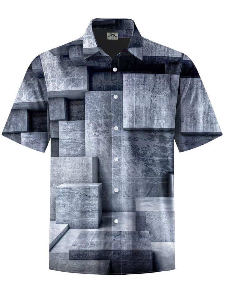 Alohadaddy® Casual Geometric Art Print Chest Pocket Men&