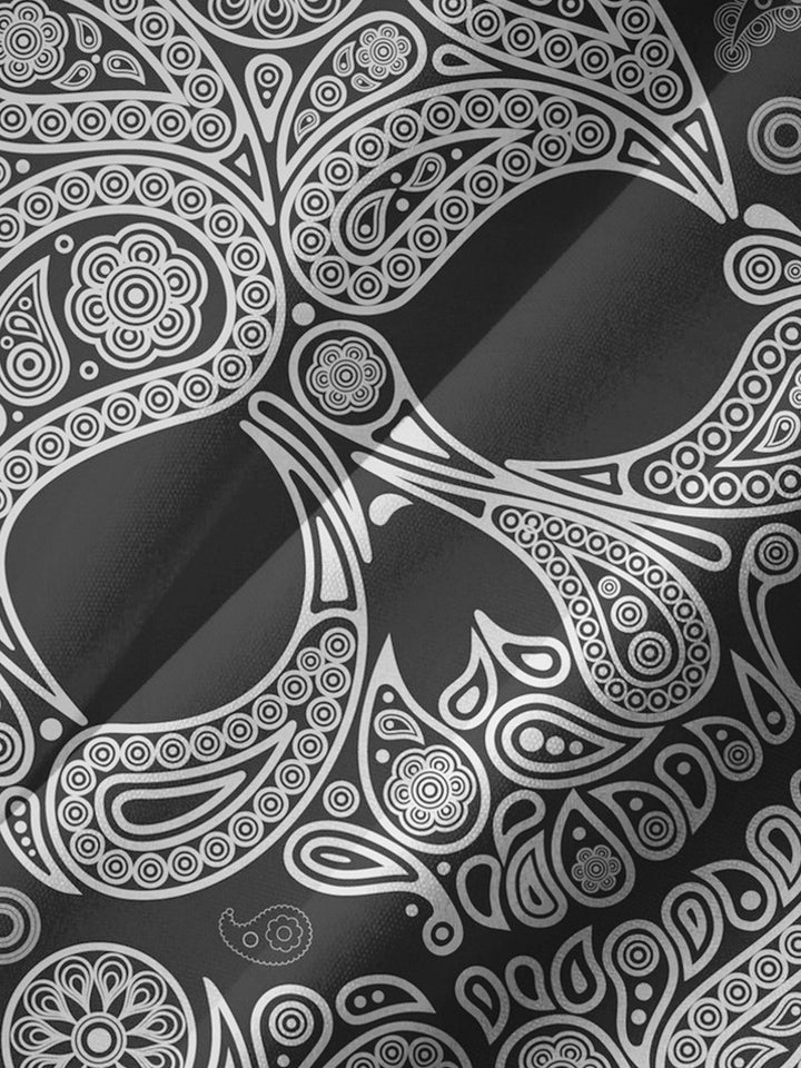 Alohadaddy® Casual Skull Paisley Art Print Chest Pocket Men&