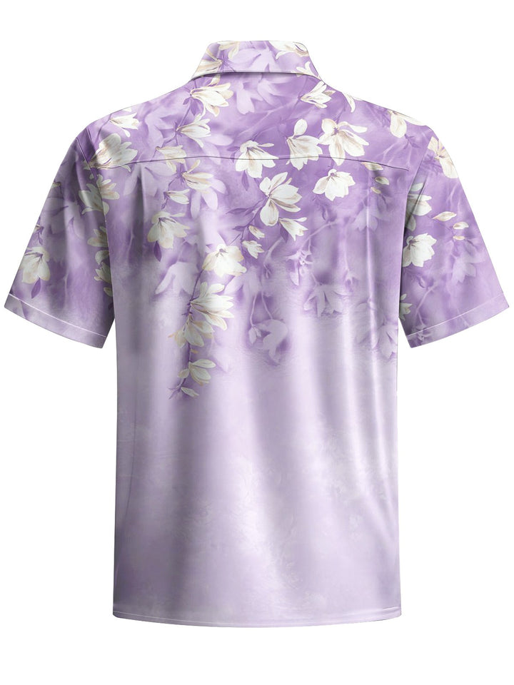 Alohadaddy® Hawaiian Gradient Floral Art Print Chest Pocket Men&