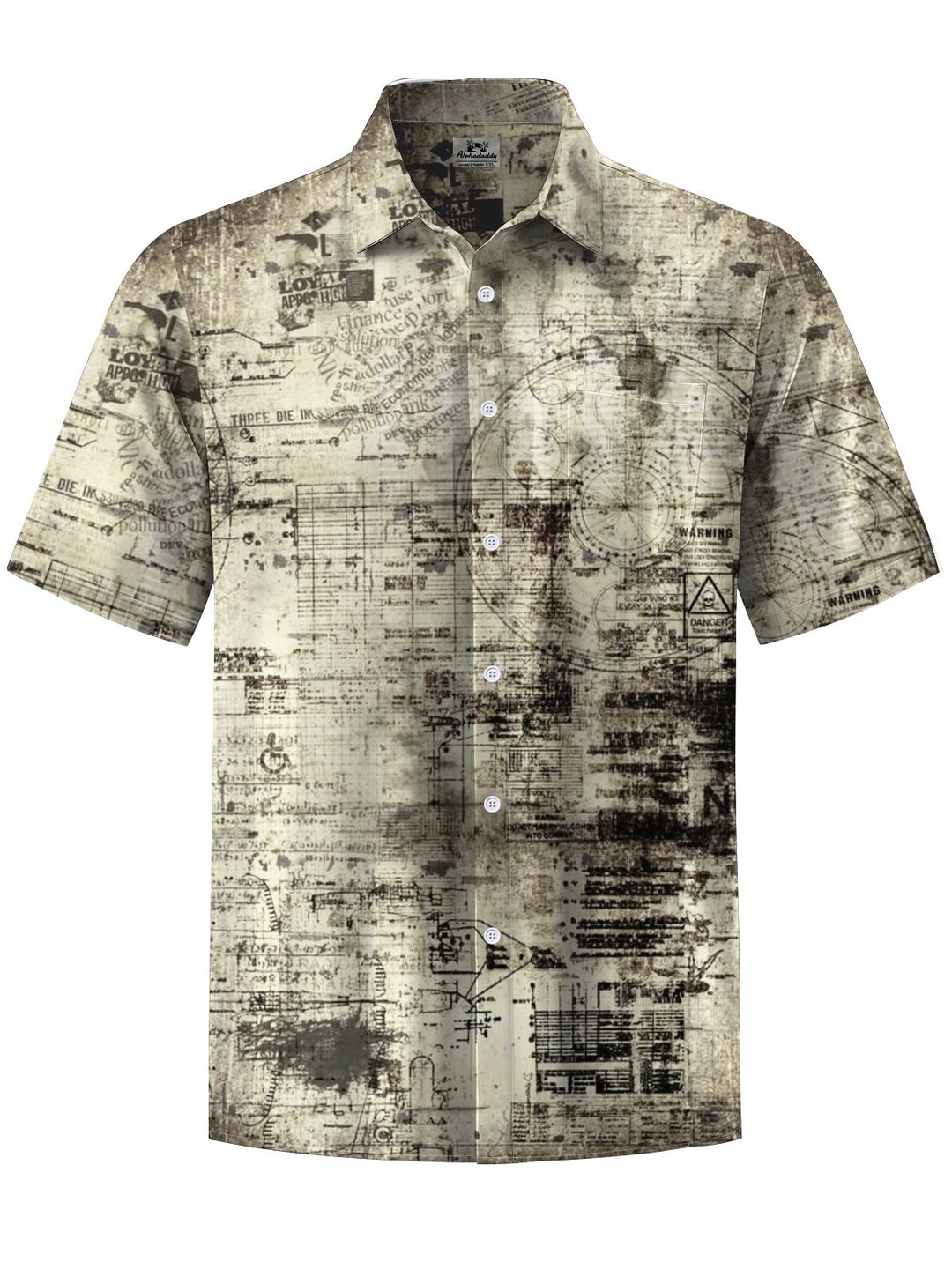 Alohadaddy® Vintage Nautical Art Print Chest Pocket Stretch Men&