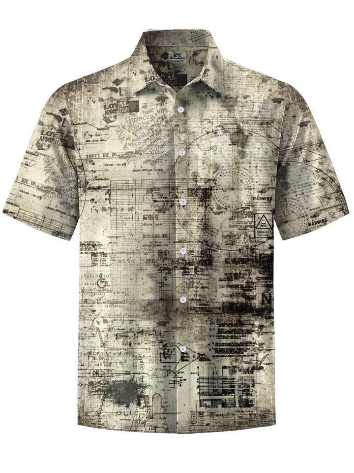 Alohadaddy® Vintage Nautical Art Print Chest Pocket Stretch Men&