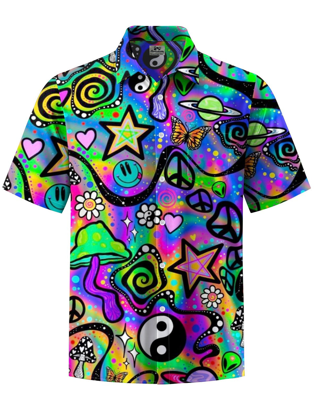 Alohadaddy® Vintage Graffiti Art Print Chest Pocket Stretch Men&