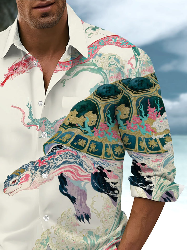 Alohadaddy® Casual Ukiyo-e Turtle Print Art Pocket Stretch Men&