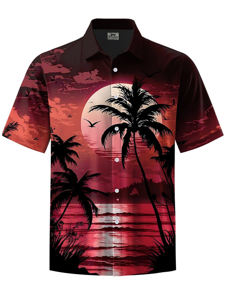 Alohadaddy® Hawaiian Palm Tree Print Stretch Pocket Button Men&