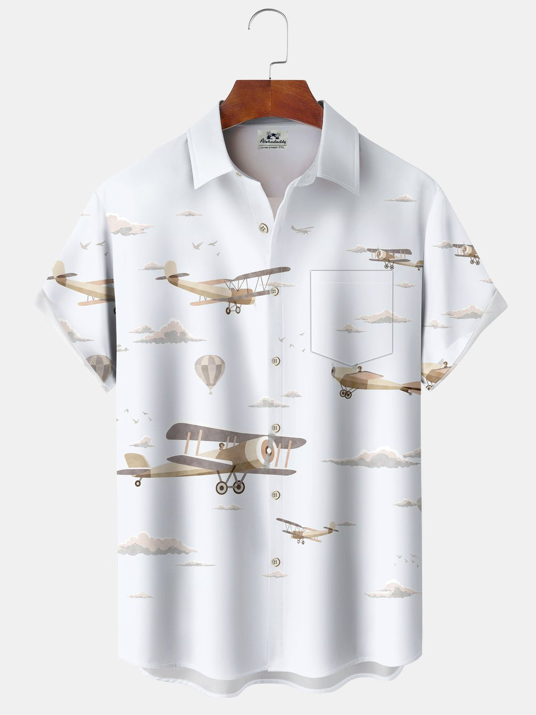 Alohadaddy® Casual Biplane Print Pocket Elastic Button Men&