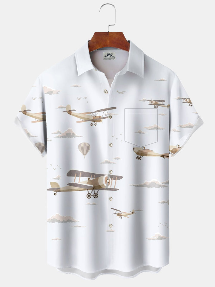 Alohadaddy® Casual Biplane Print Pocket Elastic Button Men&
