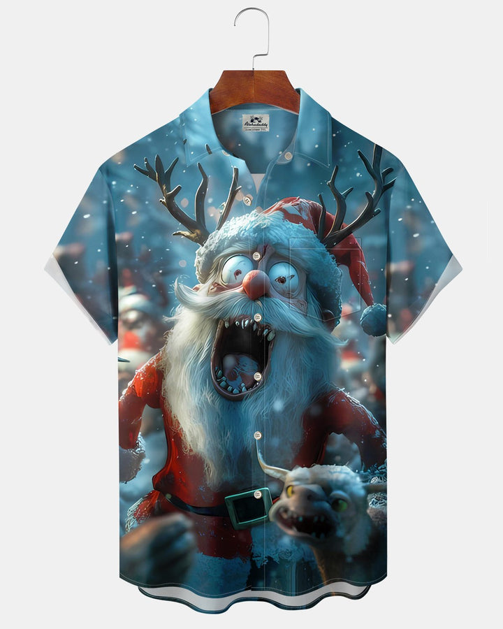 Alohadaddy® Christmas Red Eyed Santa Print Pocket Elastic Button Men&