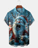 Alohadaddy® Christmas Red Eyed Santa Print Pocket Elastic Button Men's Short Sleeve Shirt Big & Tall