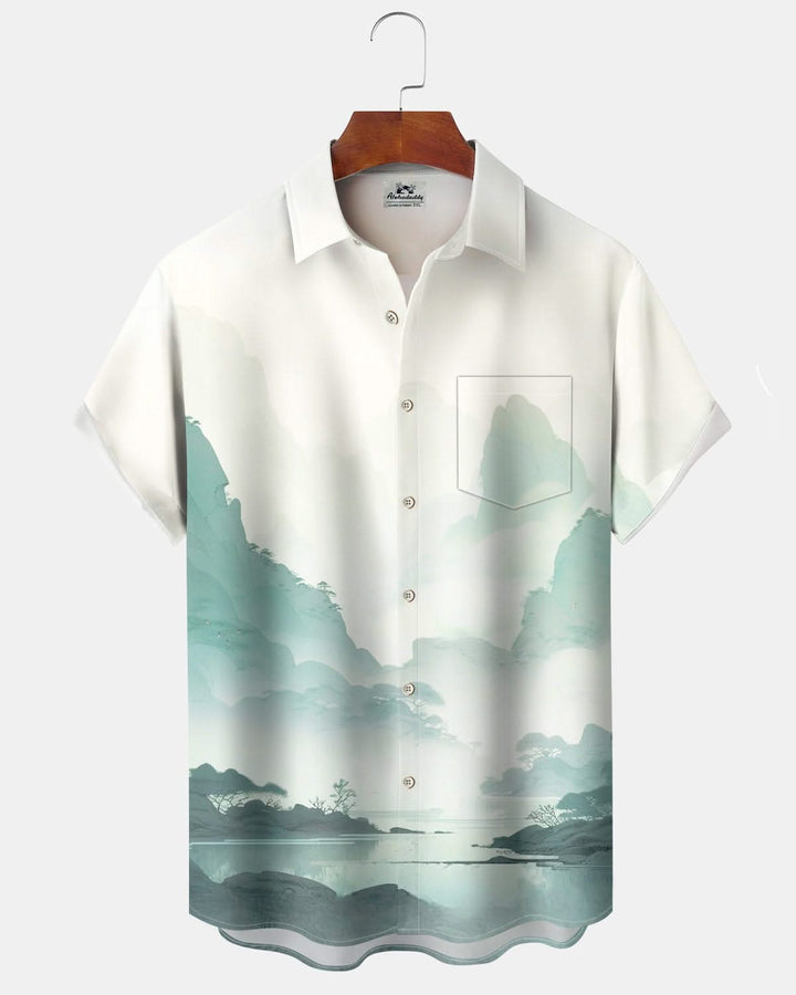Alohadaddy® Casual Ink Painting Art Print Pocket Elastic Button Men&