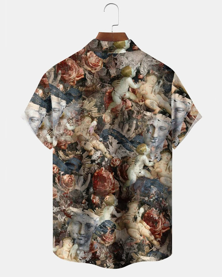 Alohadaddy® Vintage Broken Sculpture Print Art Pocket Button Elastic Men&